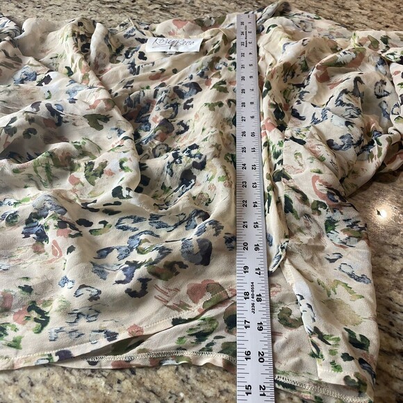 Rory Beca Ivory Print Silk Blouse Asymmetrical Size XS - Picture 13 of 13